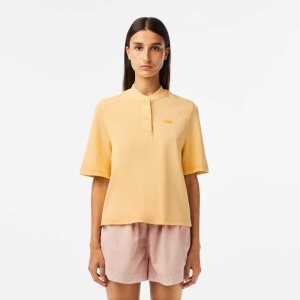 Yellow Lacoste Tunisian Neck Organic Cotton Pique T-Shirt | KVMUHD-968
