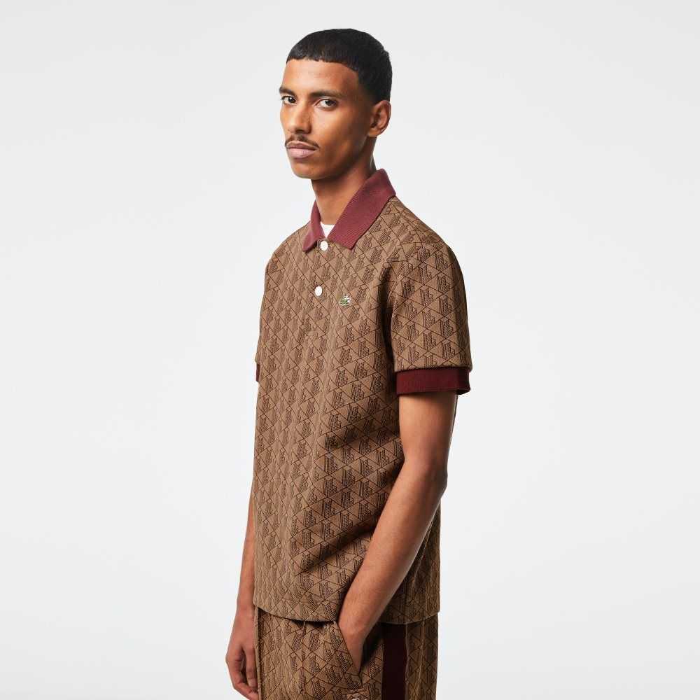 Beige / Bordeaux Lacoste Classic Fit Monogram Print Polo | RFLWBI-932