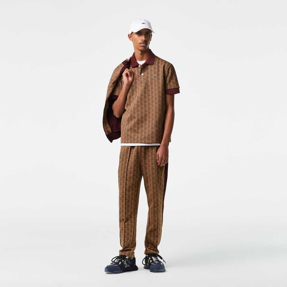 Beige / Bordeaux Lacoste Classic Fit Monogram Print Polo | RFLWBI-932