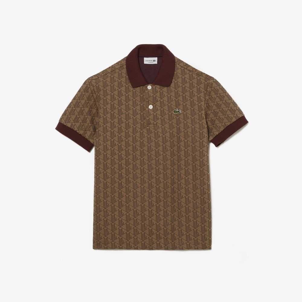 Beige / Bordeaux Lacoste Classic Fit Monogram Print Polo | RFLWBI-932