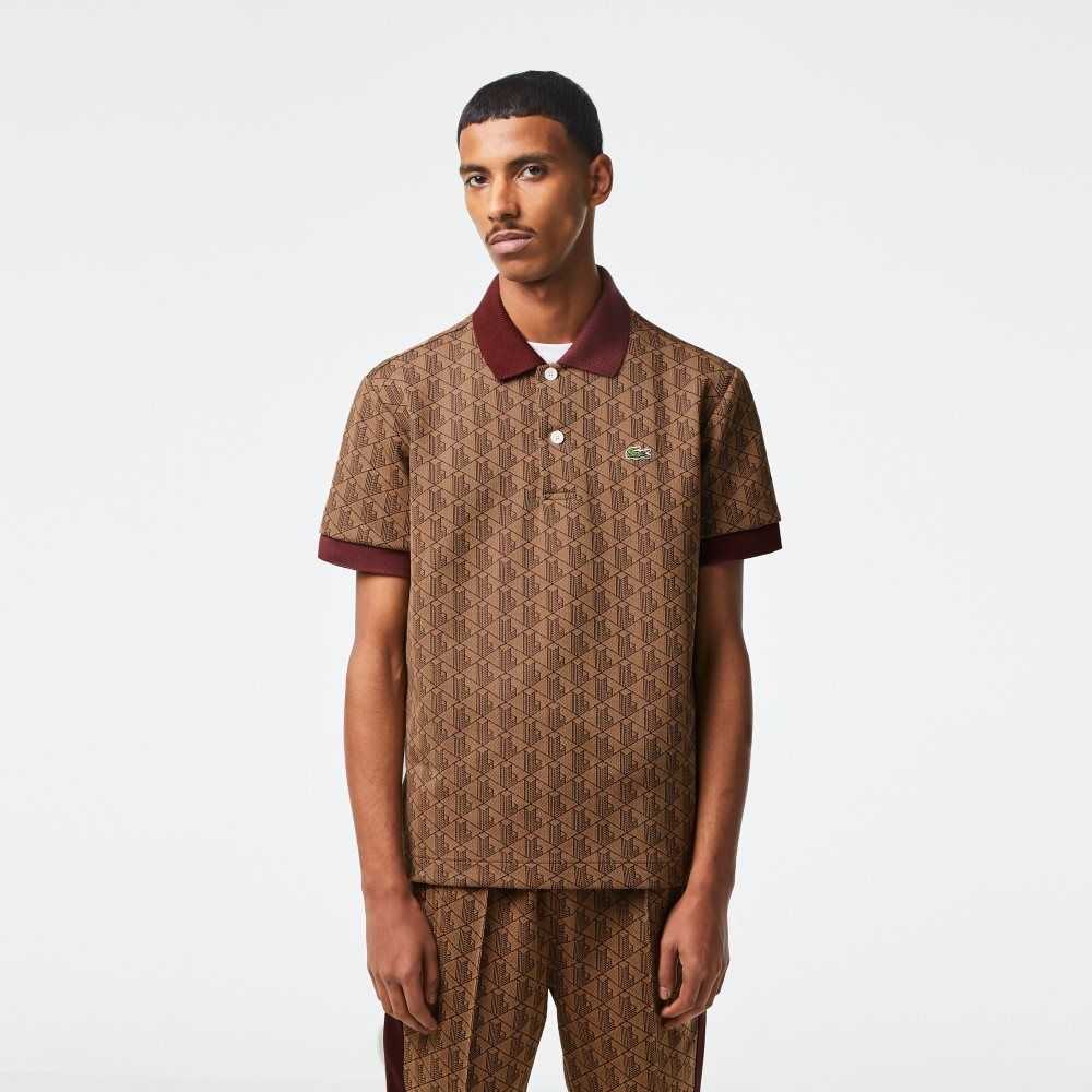 Beige / Bordeaux Lacoste Classic Fit Monogram Print Polo | RFLWBI-932