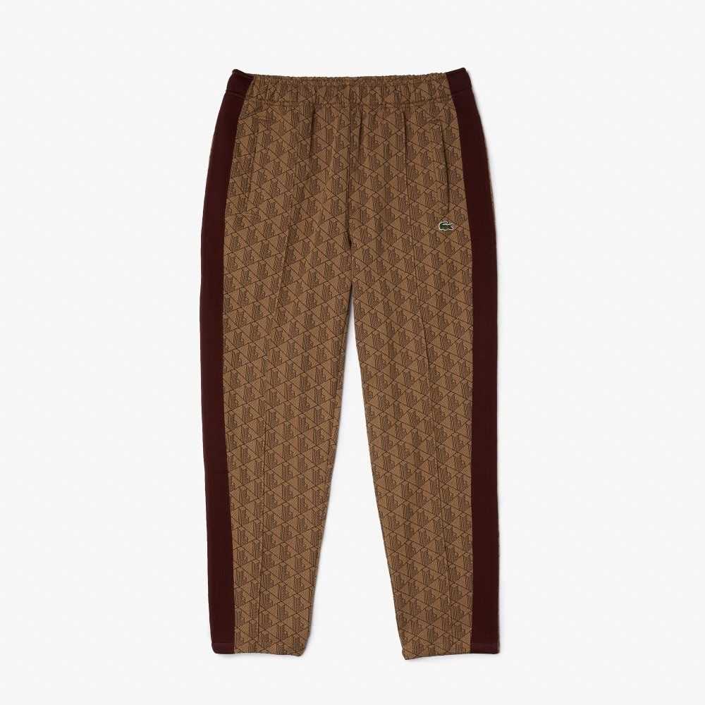 Beige / Bordeaux Lacoste LIVE Monogram Jacquard Tracksuit Pants | RMNGIP-153