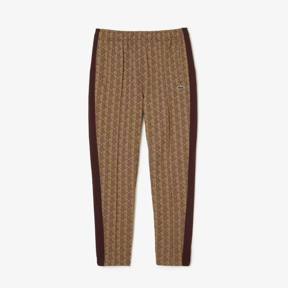 Beige / Bordeaux Lacoste Monogram Print Trackpants | YIUKHS-825