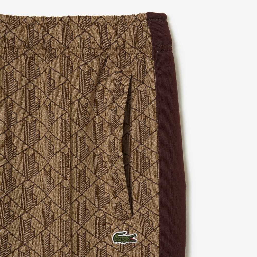 Beige / Bordeaux Lacoste Monogram Print Trackpants | YIUKHS-825