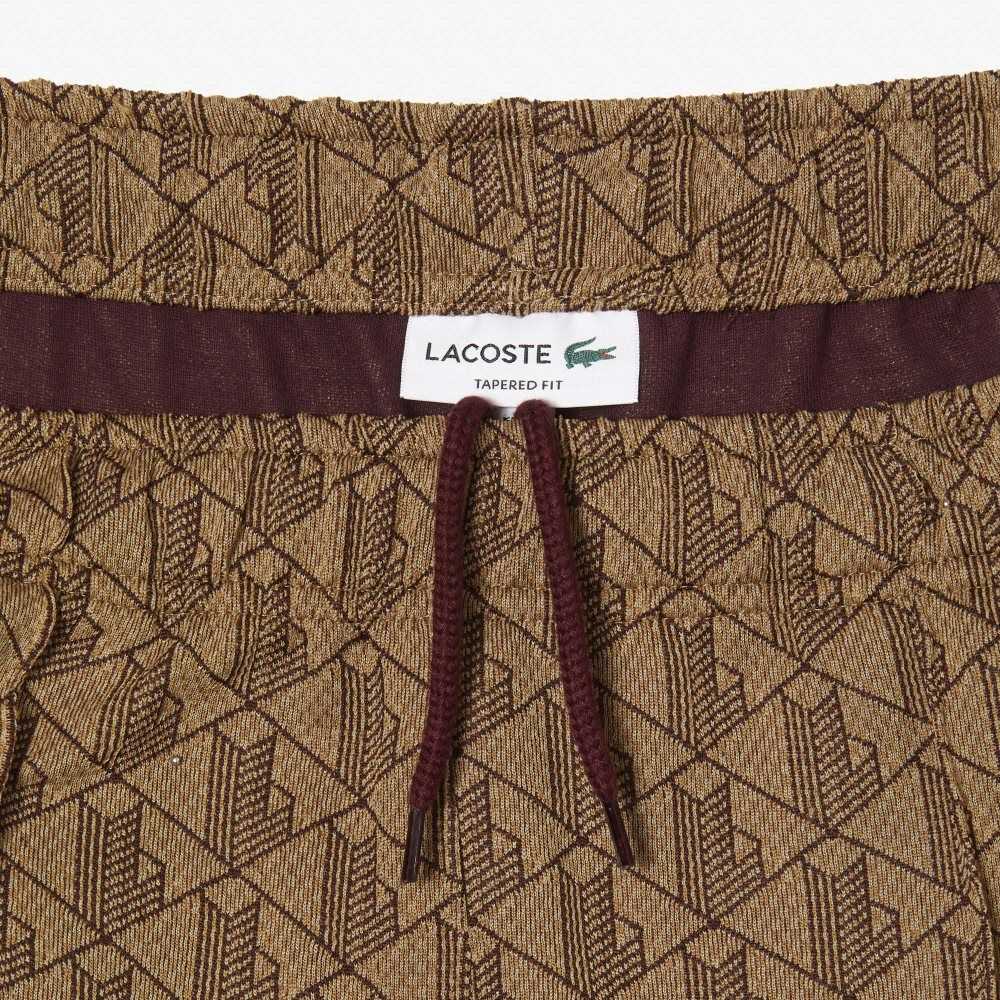 Beige / Bordeaux Lacoste Monogram Print Trackpants | YIUKHS-825