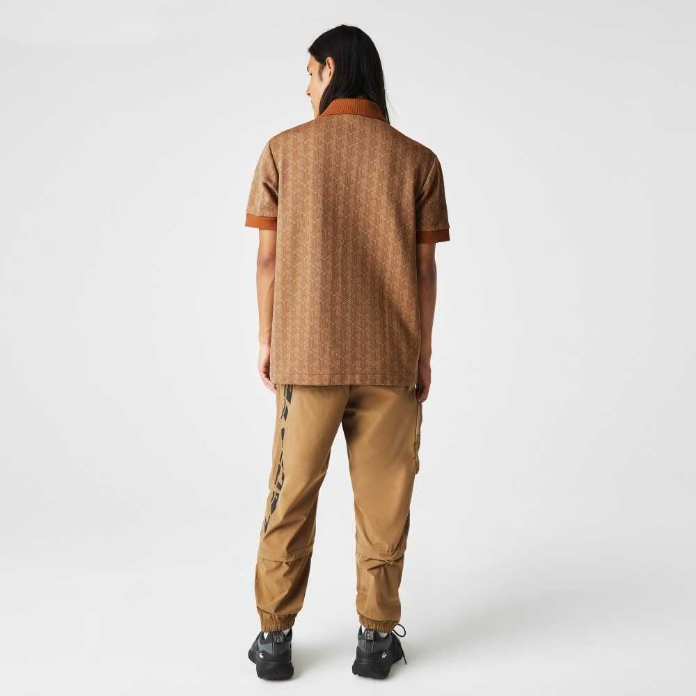 Beige / Brown Lacoste Classic Fit Monogram Print Polo | YODXPT-912