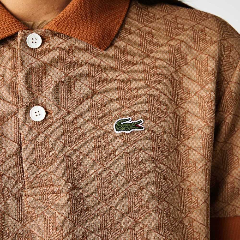 Beige / Brown Lacoste Classic Fit Monogram Print Polo | YODXPT-912