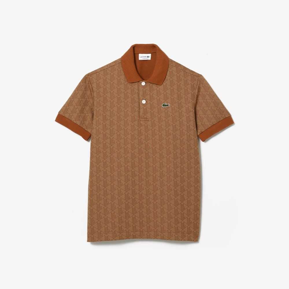 Beige / Brown Lacoste Classic Fit Monogram Print Polo | YODXPT-912