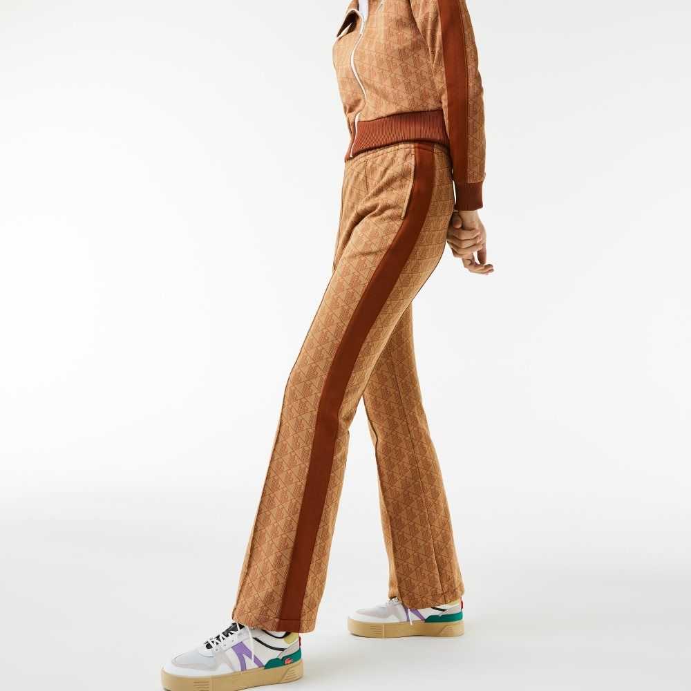 Beige / Brown Lacoste Monogram Print Trackpants | DYPZKV-260