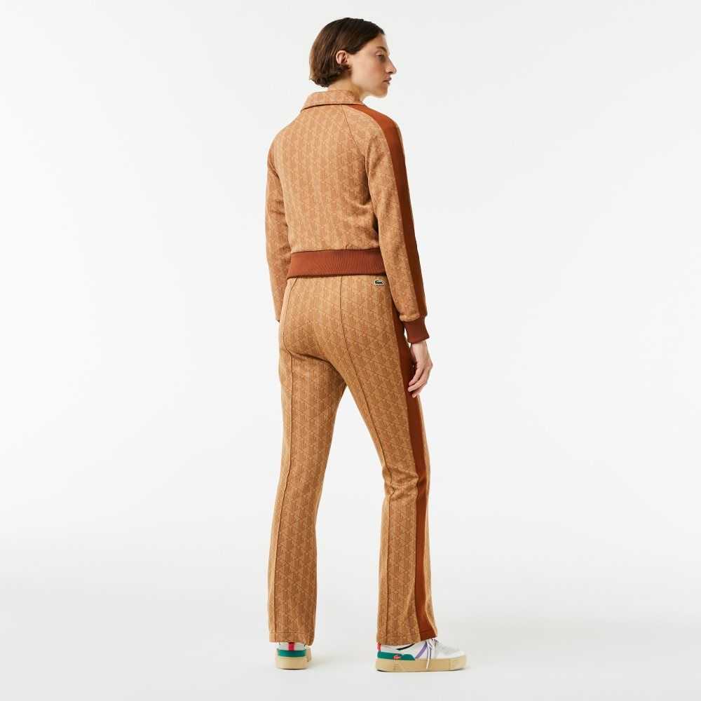 Beige / Brown Lacoste Monogram Print Trackpants | DYPZKV-260