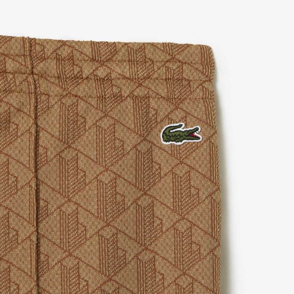 Beige / Brown Lacoste Monogram Print Trackpants | DYPZKV-260