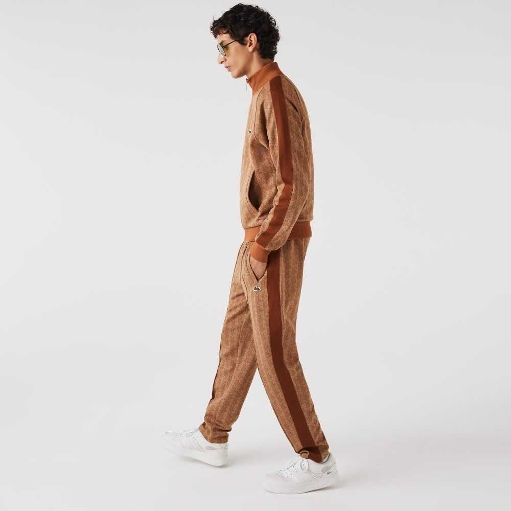 Beige / Brown Lacoste Monogram Print Trackpants | IZUMXK-136