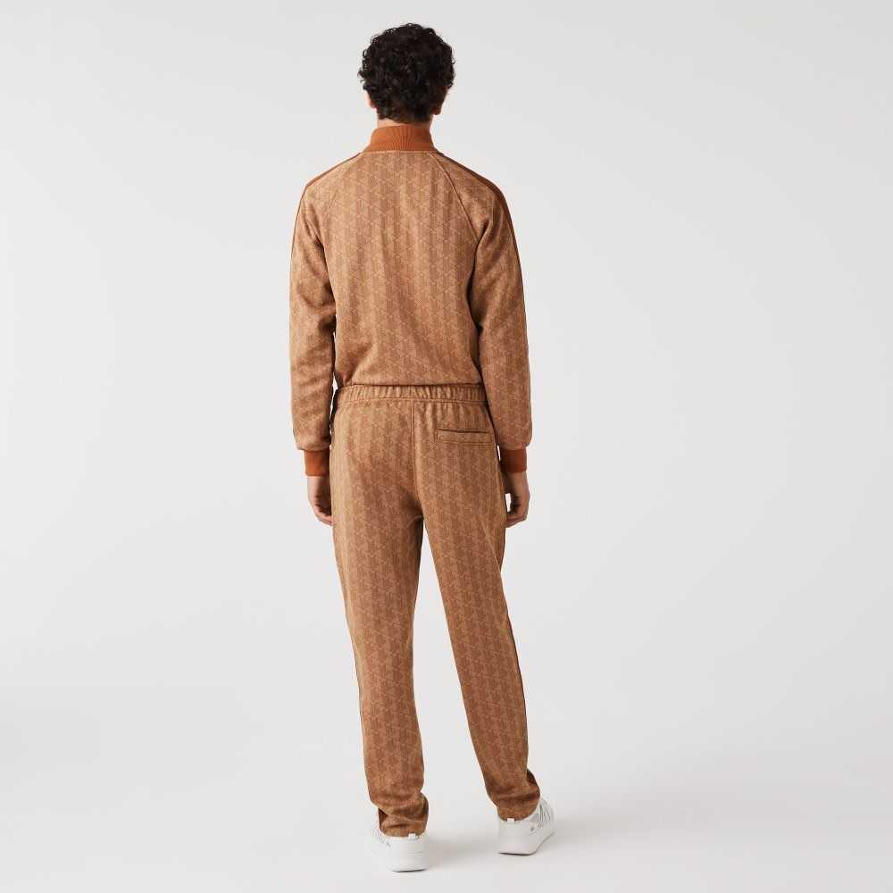 Beige / Brown Lacoste Monogram Print Trackpants | IZUMXK-136