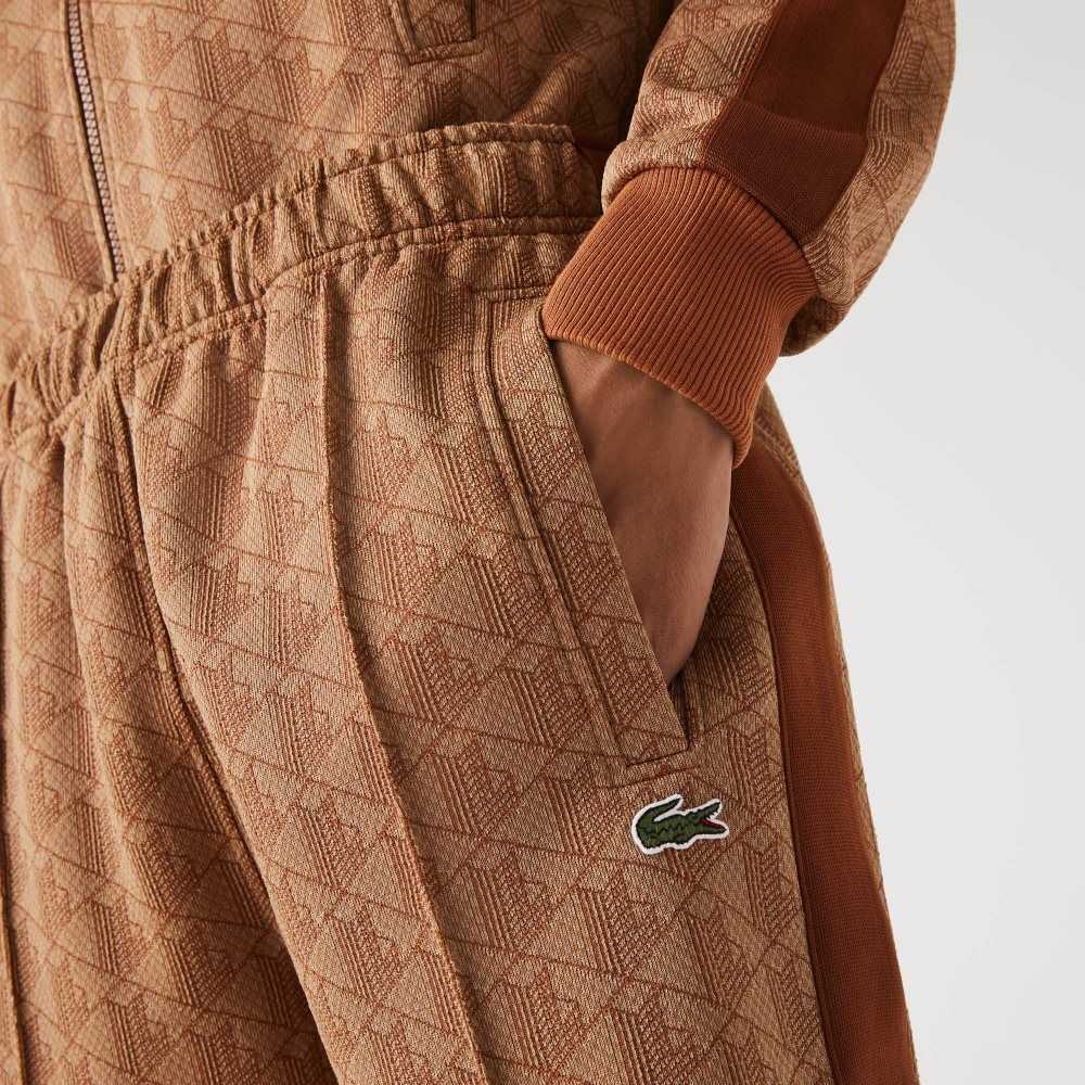 Beige / Brown Lacoste Monogram Print Trackpants | IZUMXK-136