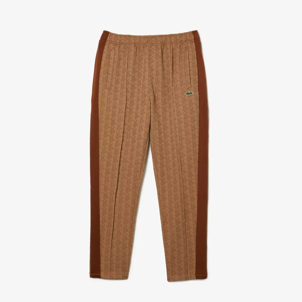 Beige / Brown Lacoste Monogram Print Trackpants | IZUMXK-136