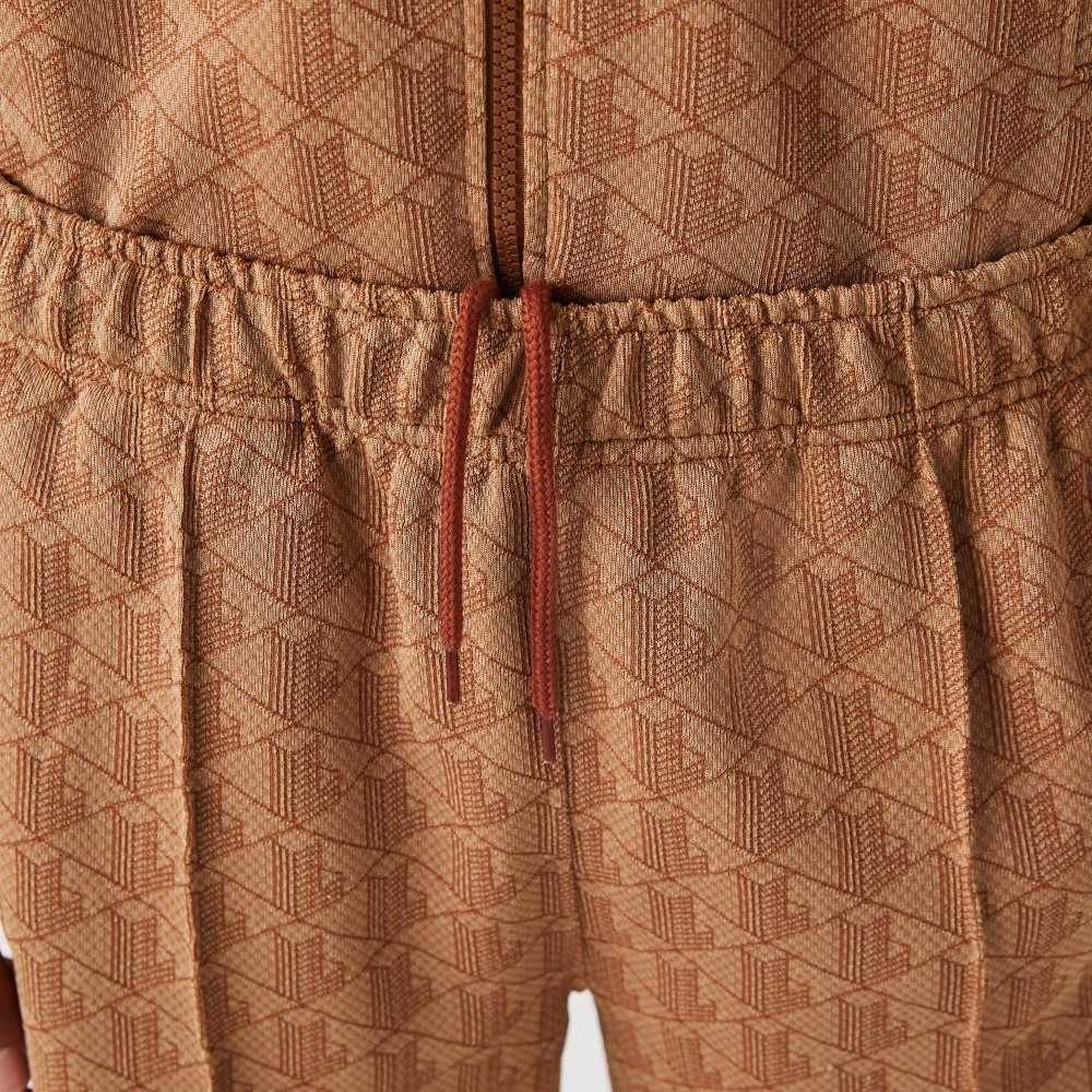 Beige / Brown Lacoste Monogram Print Trackpants | IZUMXK-136