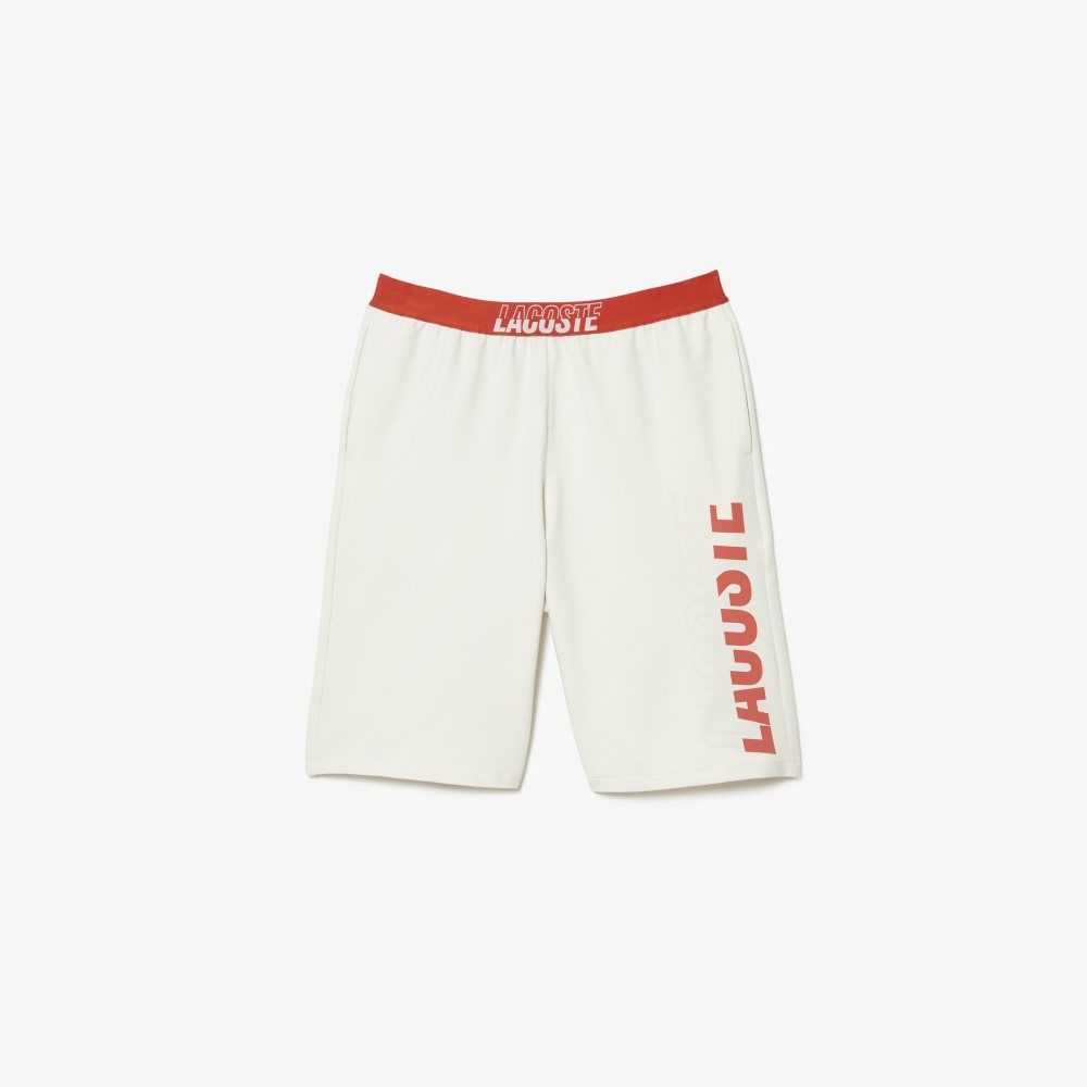 Beige Lacoste Contrast Logo Waistband Shorts | ZJINCV-908