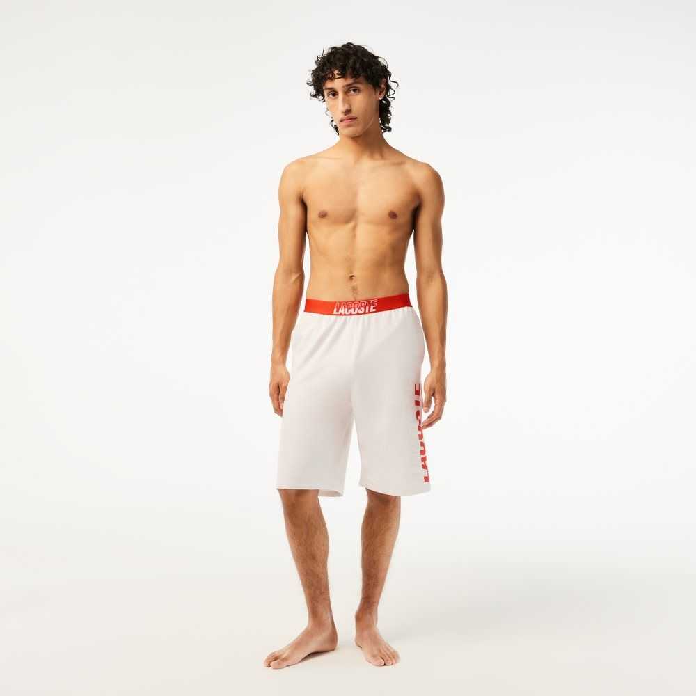 Beige Lacoste Contrast Logo Waistband Shorts | ZJINCV-908