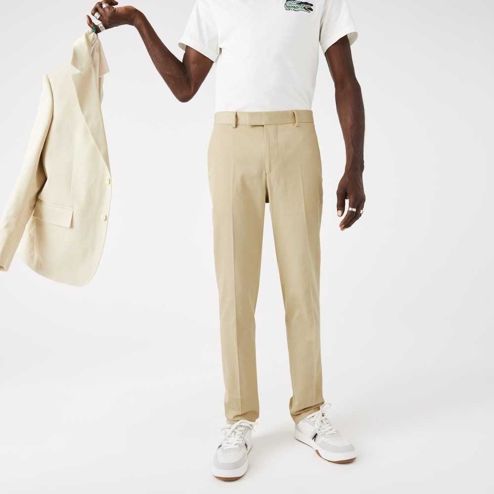 Beige Lacoste Cotton And Linen Blend Pleated Pants | CBAZRN-214