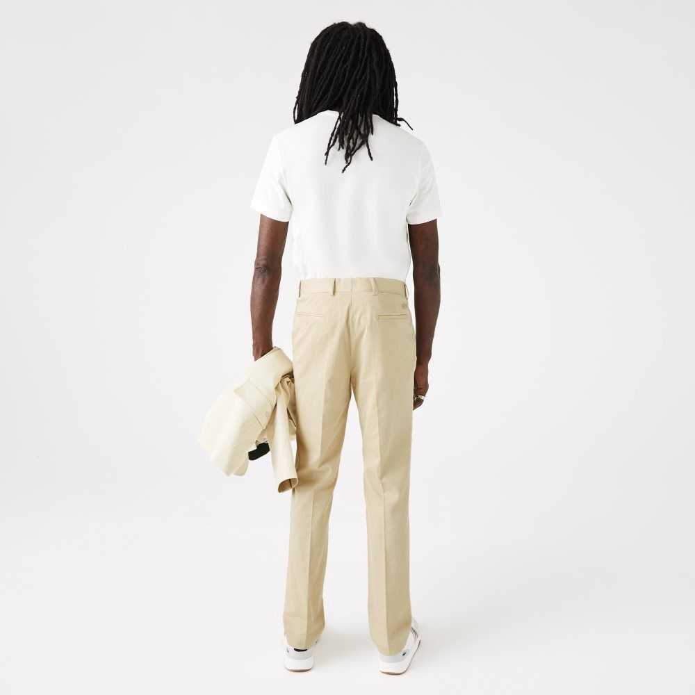 Beige Lacoste Cotton And Linen Blend Pleated Pants | CBAZRN-214