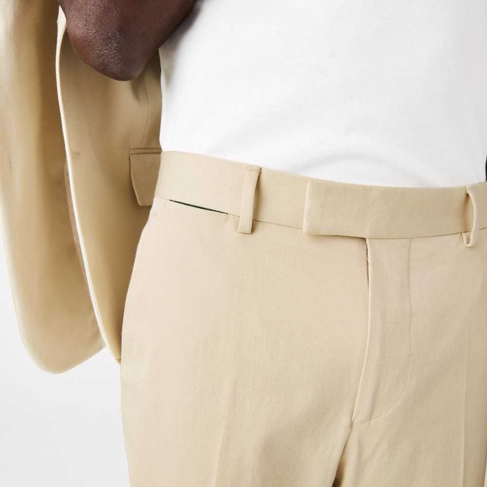 Beige Lacoste Cotton And Linen Blend Pleated Pants | CBAZRN-214