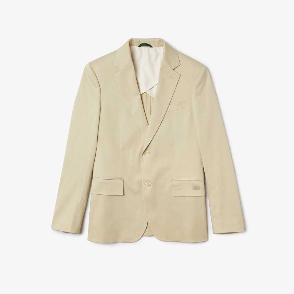 Beige Lacoste Cotton And Linen Blend Pleated Blazer | UQRJMA-821