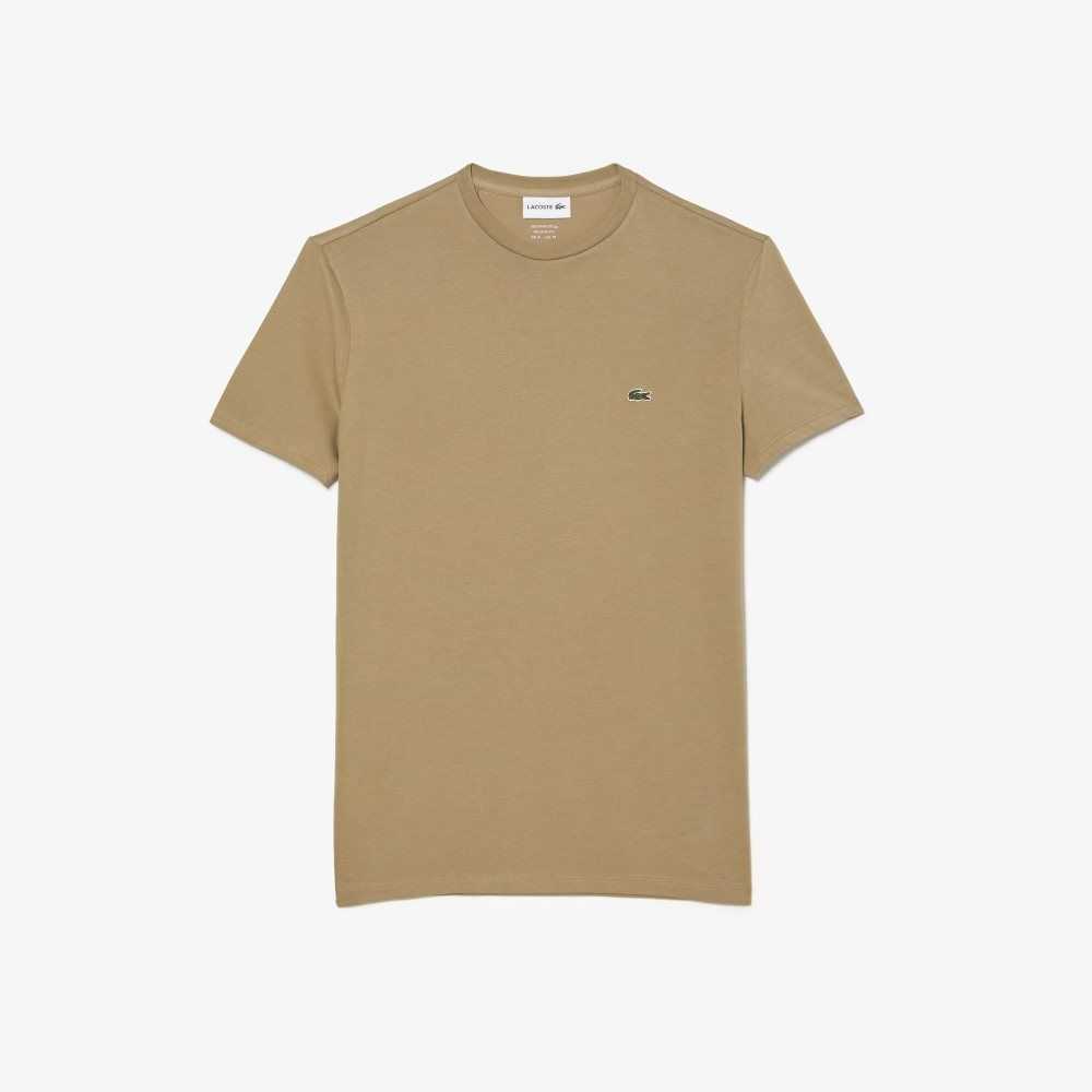 Beige Lacoste Crew Neck Pima Cotton Jersey T-Shirt | CFBSIP-143