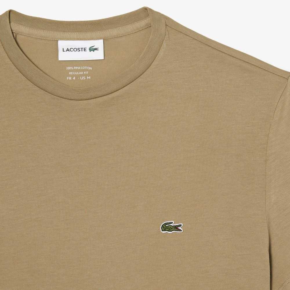 Beige Lacoste Crew Neck Pima Cotton Jersey T-Shirt | CFBSIP-143