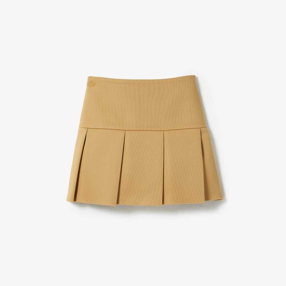 Beige Lacoste Fashion Show Edition Pleated Canvas Tennis Skirt | PEYGLN-803