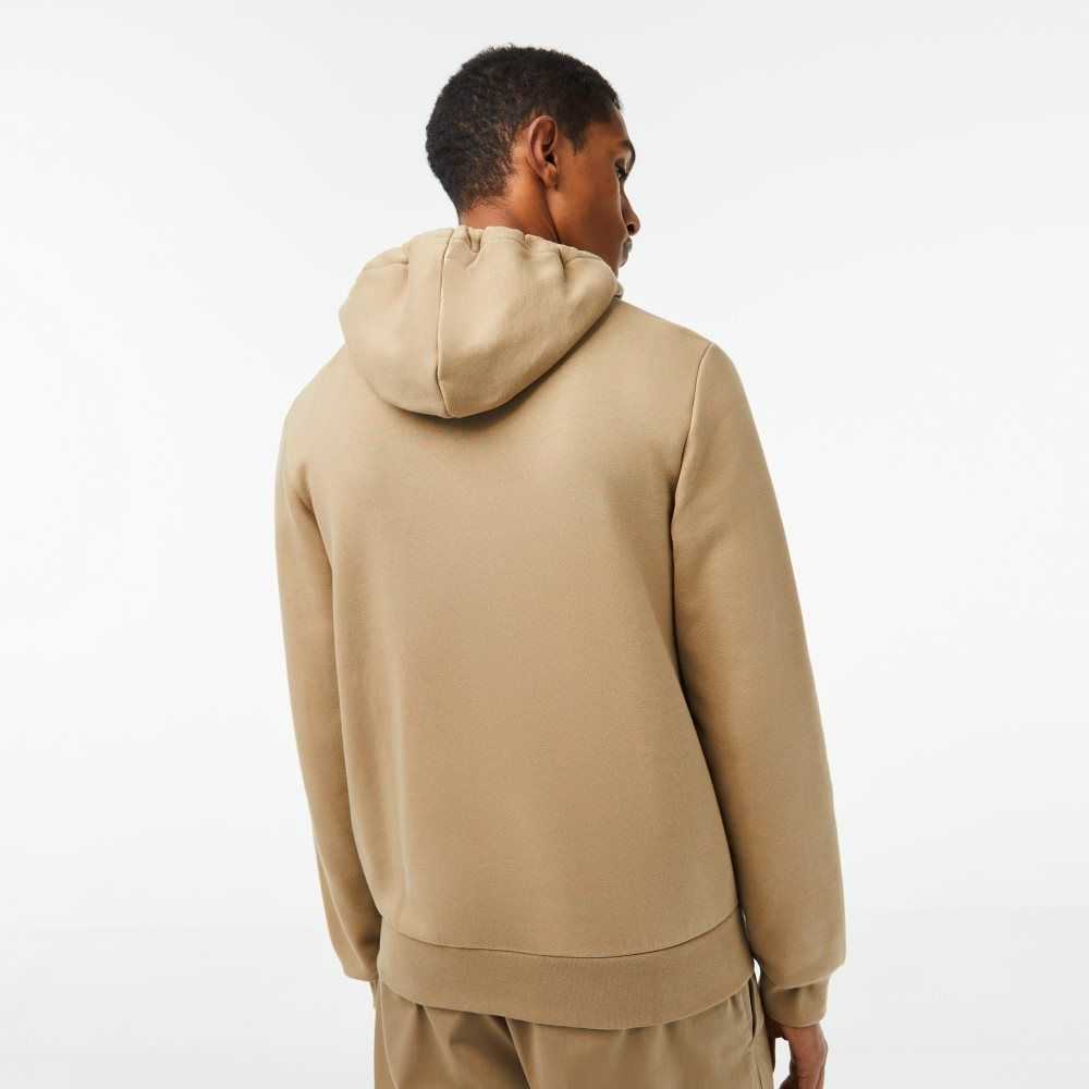 Beige Lacoste Kangaroo Pocket Fleece Zipped Sweatshirt | MLEUSR-680