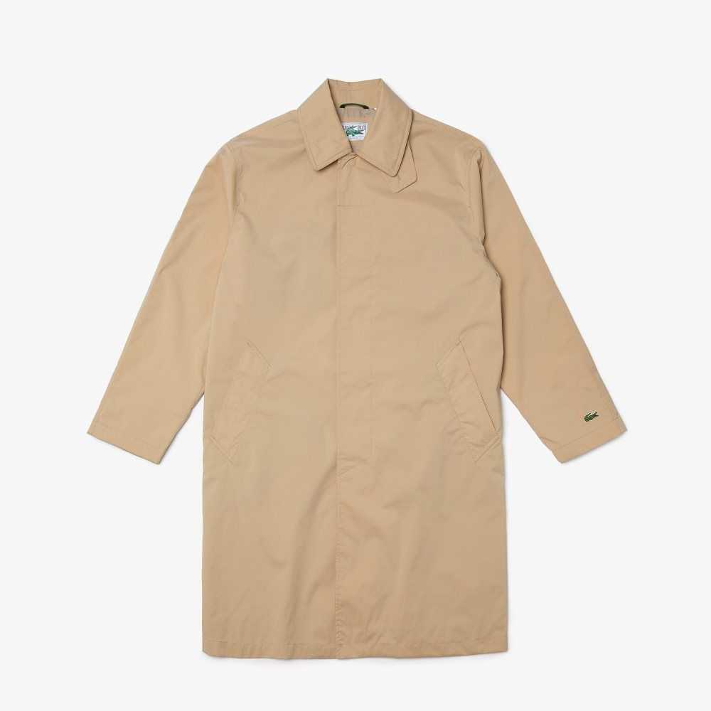 Beige Lacoste Long Light Water-Resistant Buttoned Parka | OKFAHG-064