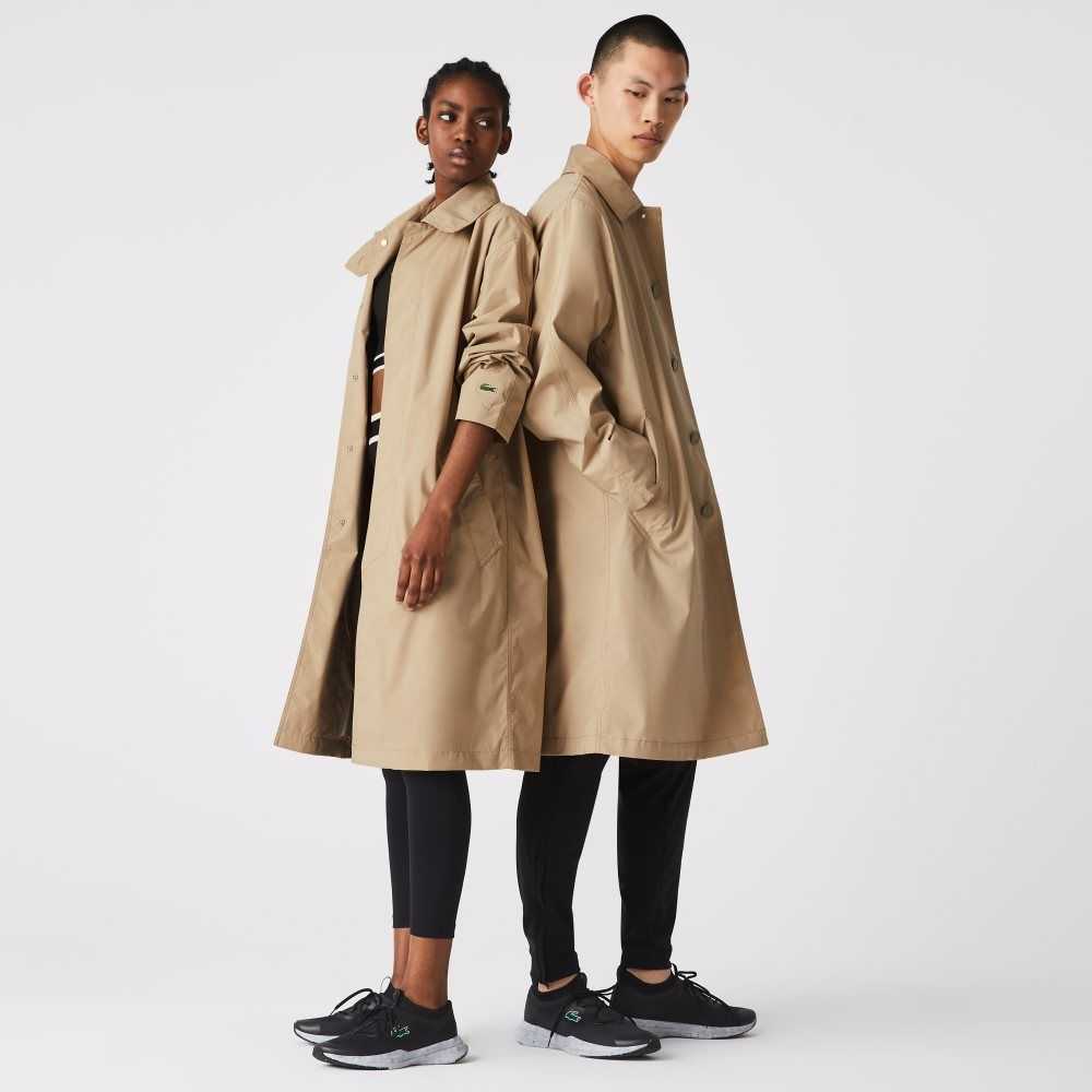 Beige Lacoste Long Light Water-Resistant Buttoned Parka | OKFAHG-064