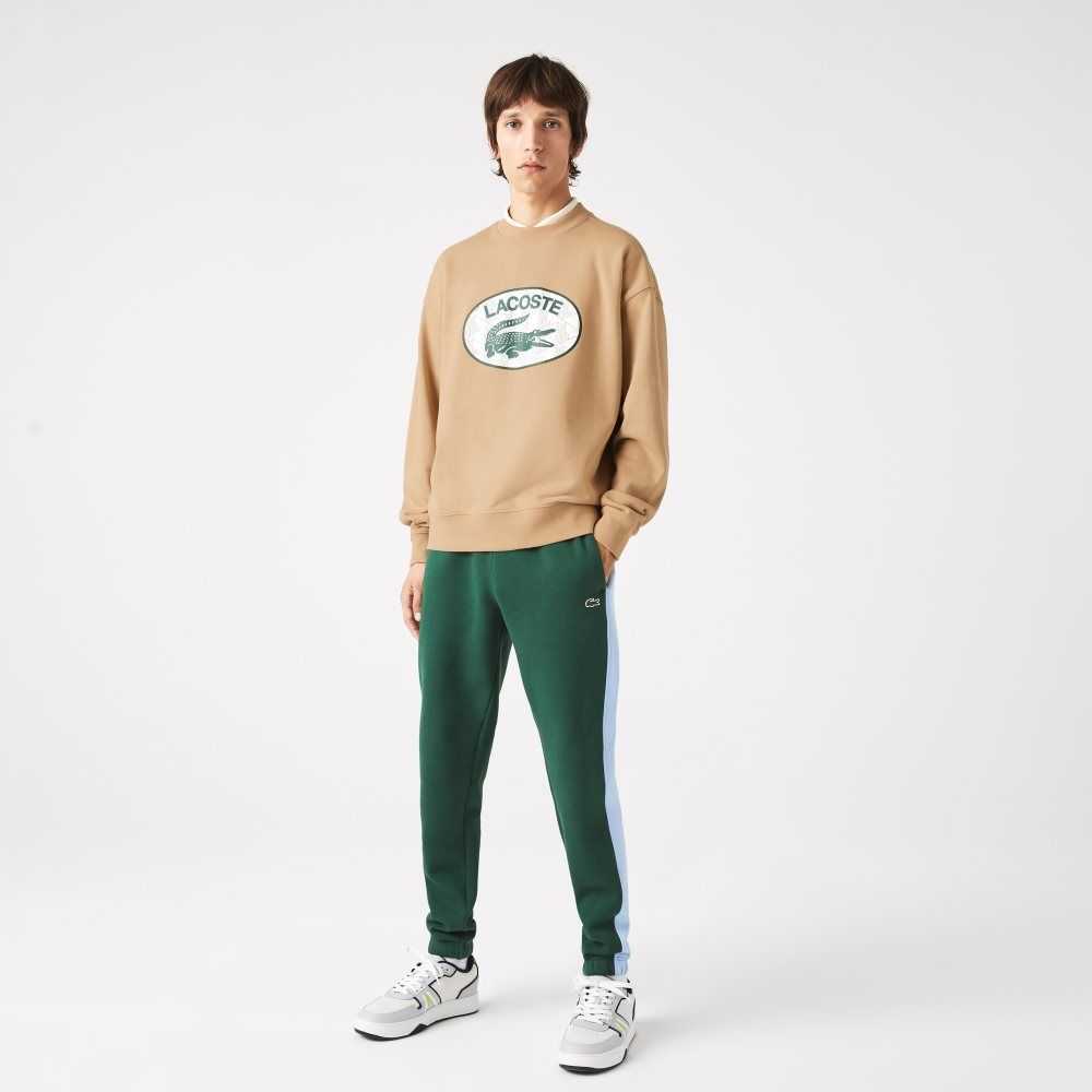 Beige Lacoste Loose Fit Branded Monogram Print Sweatshirt | WUHTEF-390