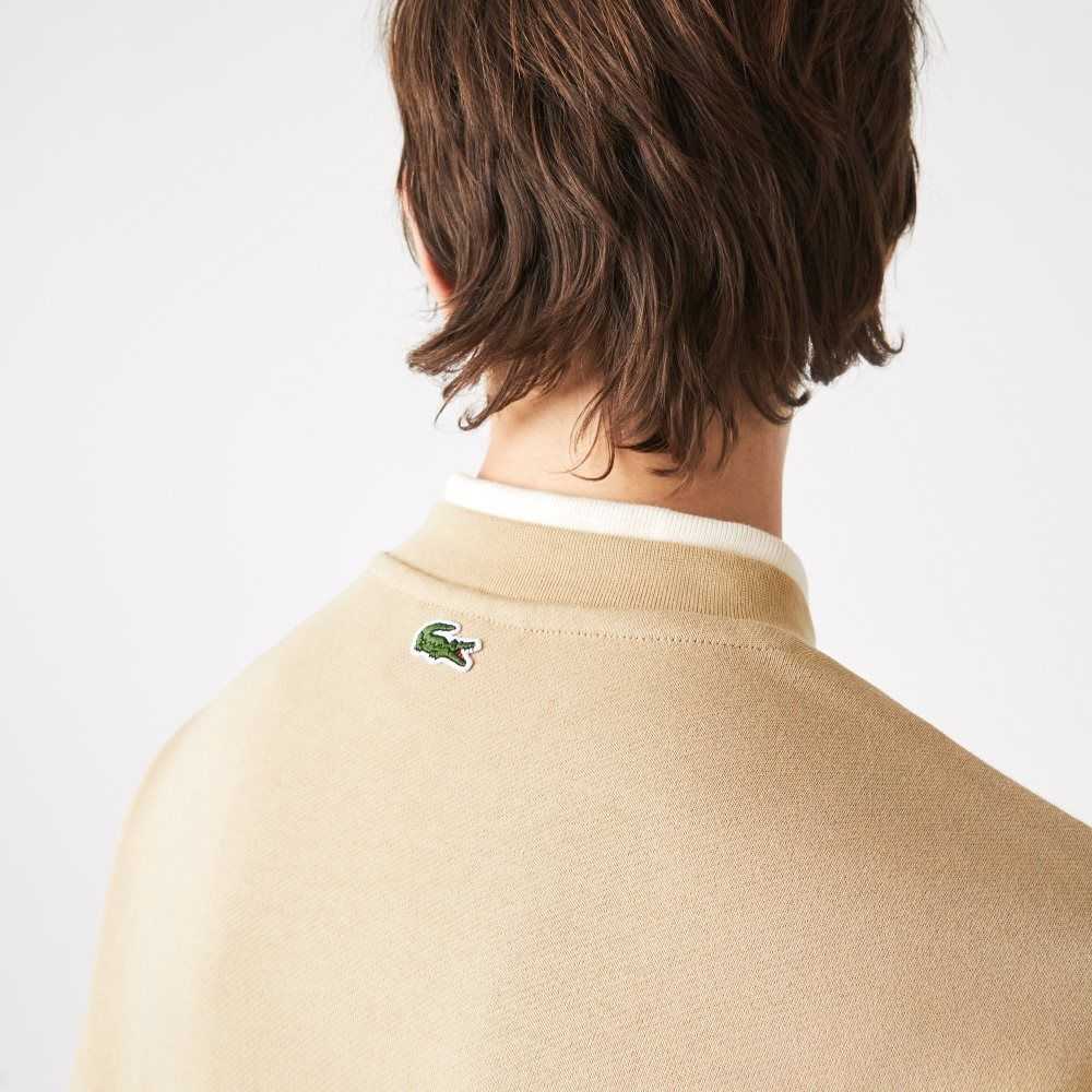 Beige Lacoste Loose Fit Branded Monogram Print Sweatshirt | WUHTEF-390