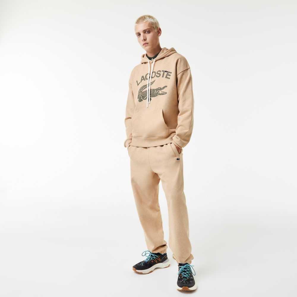 Beige Lacoste Loose Fit Crocodile Hooded Sweatshirt | GUPQXW-703