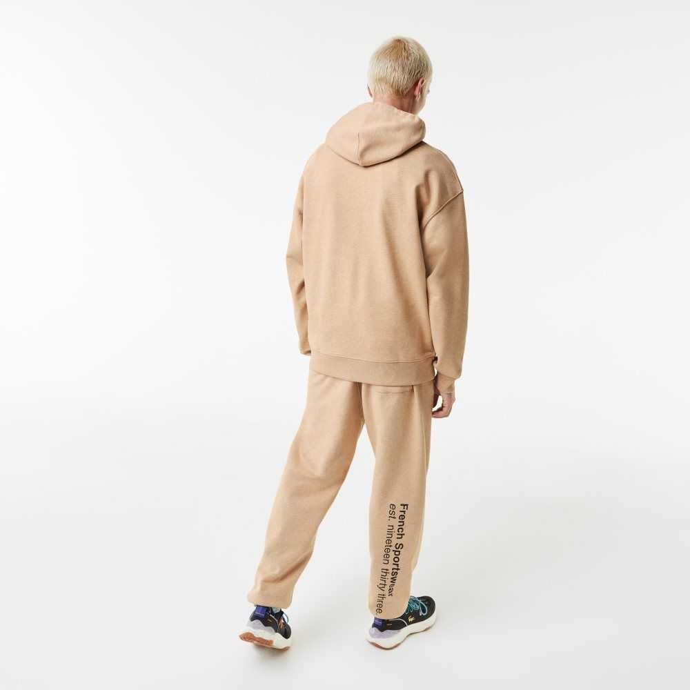 Beige Lacoste Loose Fit Crocodile Hooded Sweatshirt | GUPQXW-703