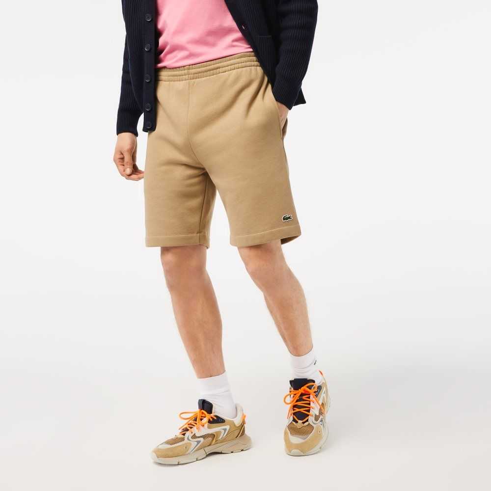 Beige Lacoste Organic Brushed Cotton Fleece Shorts | AEZWNK-360