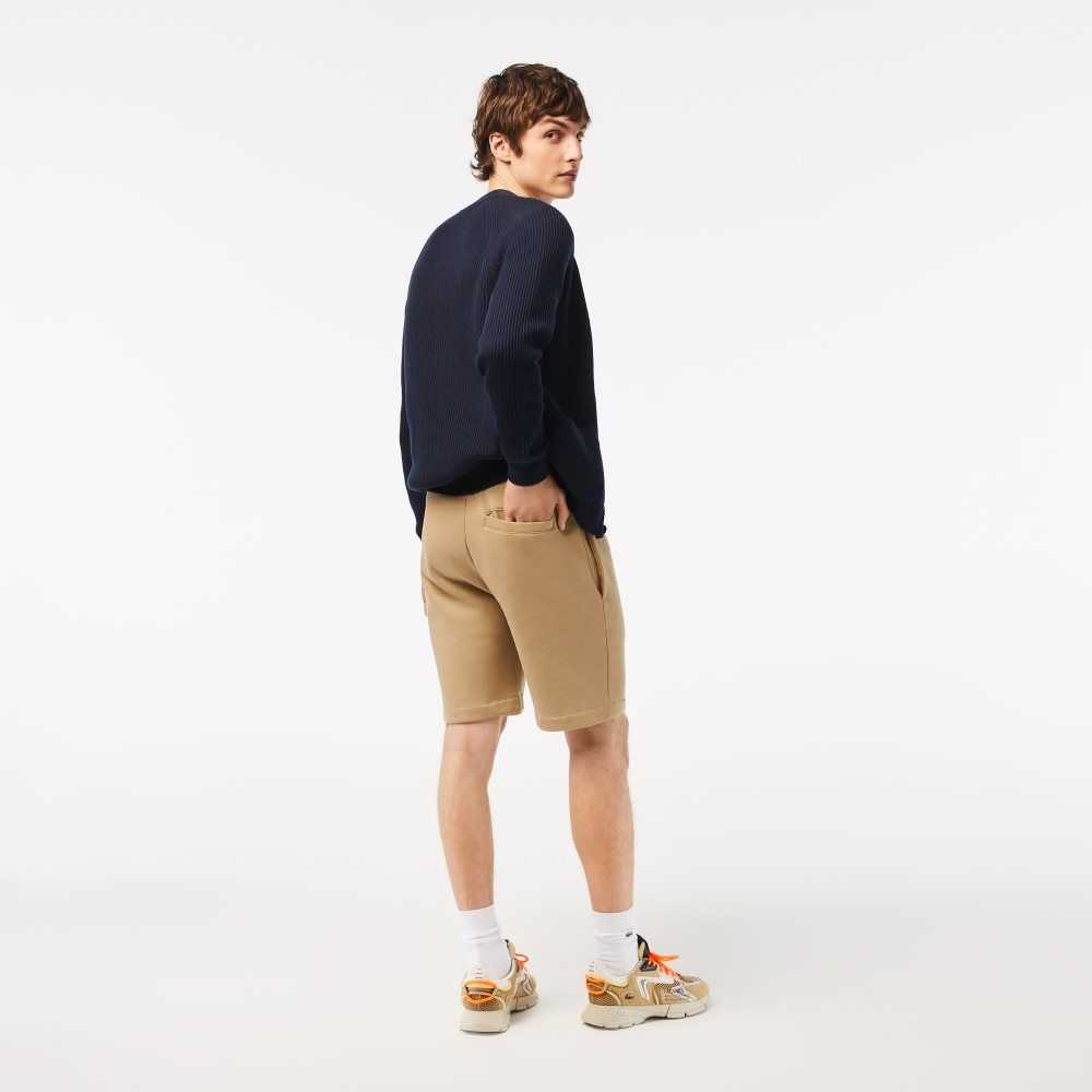 Beige Lacoste Organic Brushed Cotton Fleece Shorts | AEZWNK-360