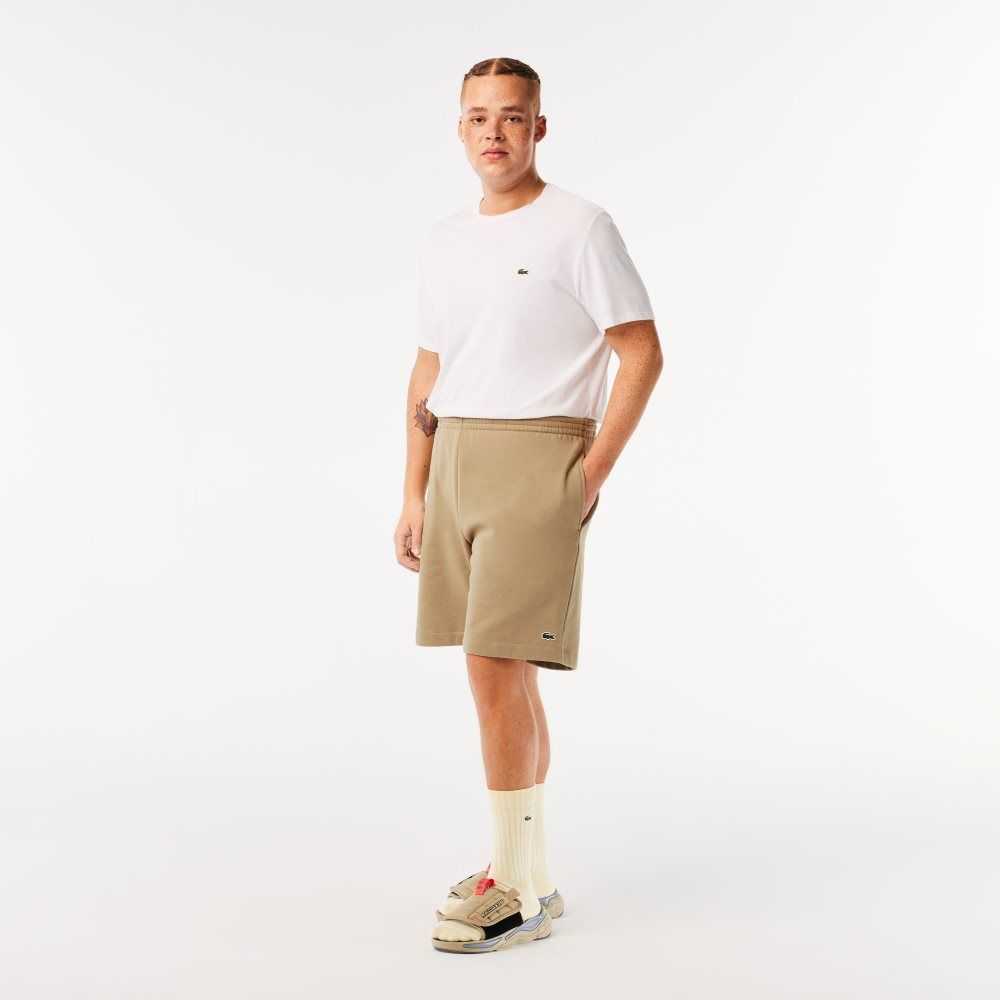 Beige Lacoste Organic Brushed Cotton Fleece Shorts | AEZWNK-360