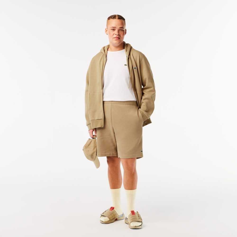 Beige Lacoste Organic Brushed Cotton Fleece Shorts | AEZWNK-360