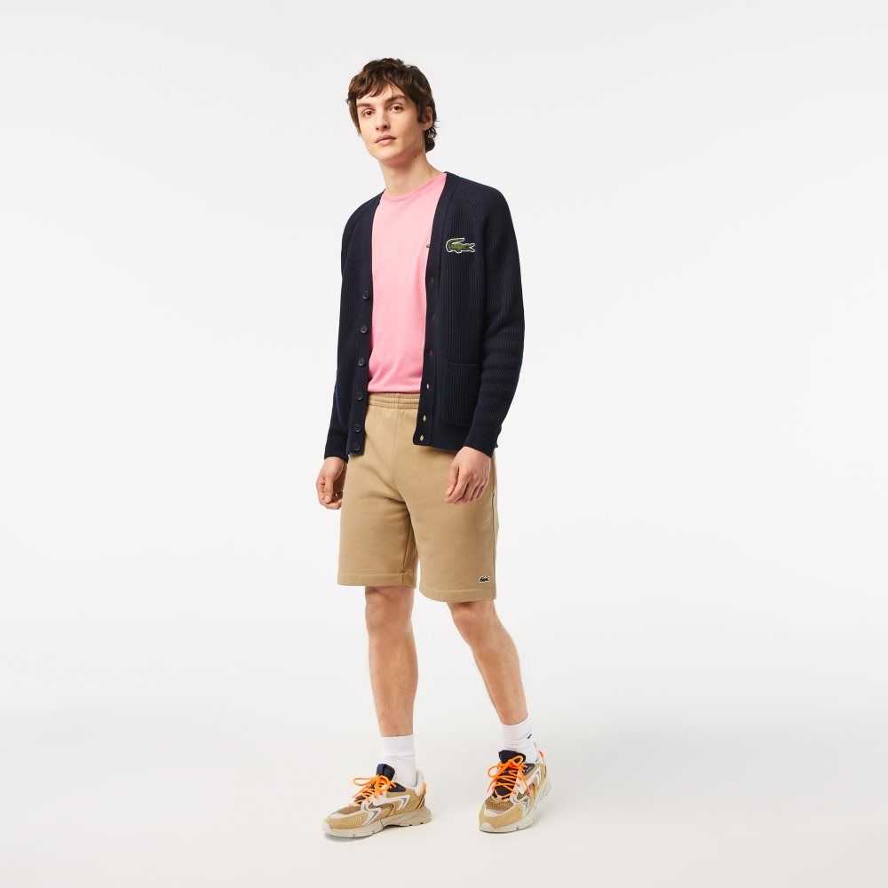 Beige Lacoste Organic Brushed Cotton Fleece Shorts | AEZWNK-360