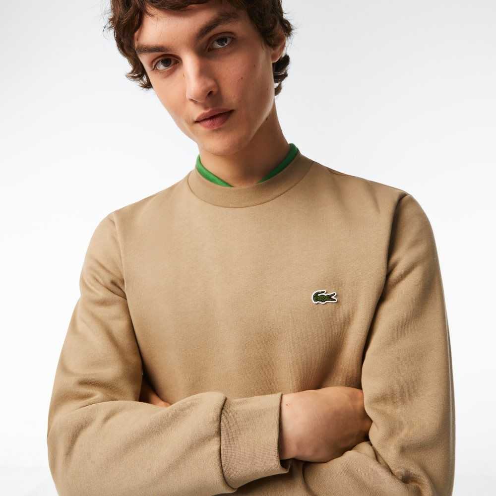 Beige Lacoste Organic Brushed Cotton Sweatshirt | AUYRNJ-203