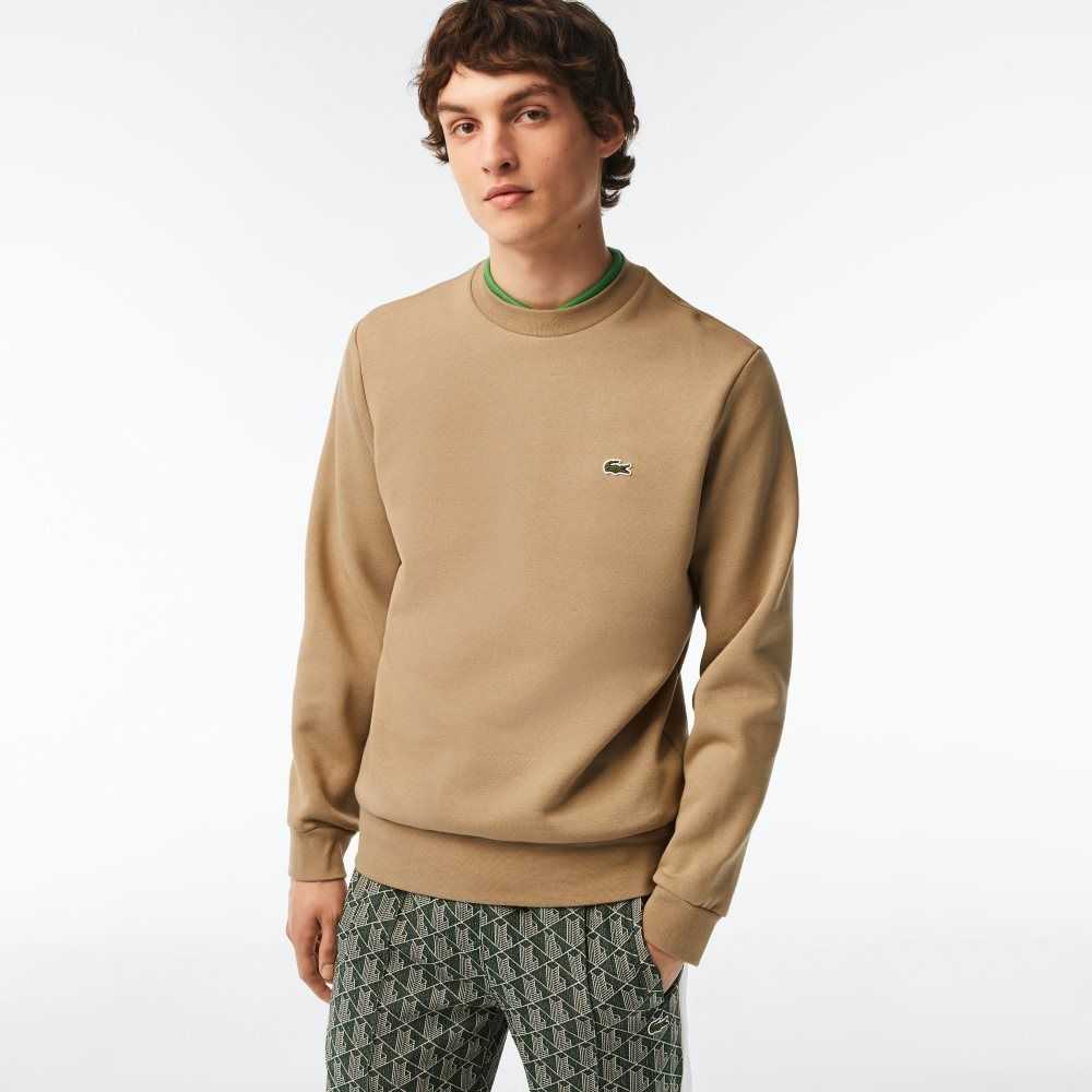 Beige Lacoste Organic Brushed Cotton Sweatshirt | AUYRNJ-203