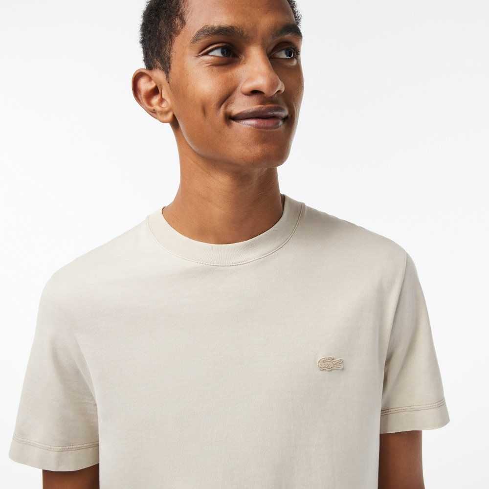 Beige Lacoste Plain Organic Cotton T-Shirt | LMRBKU-168