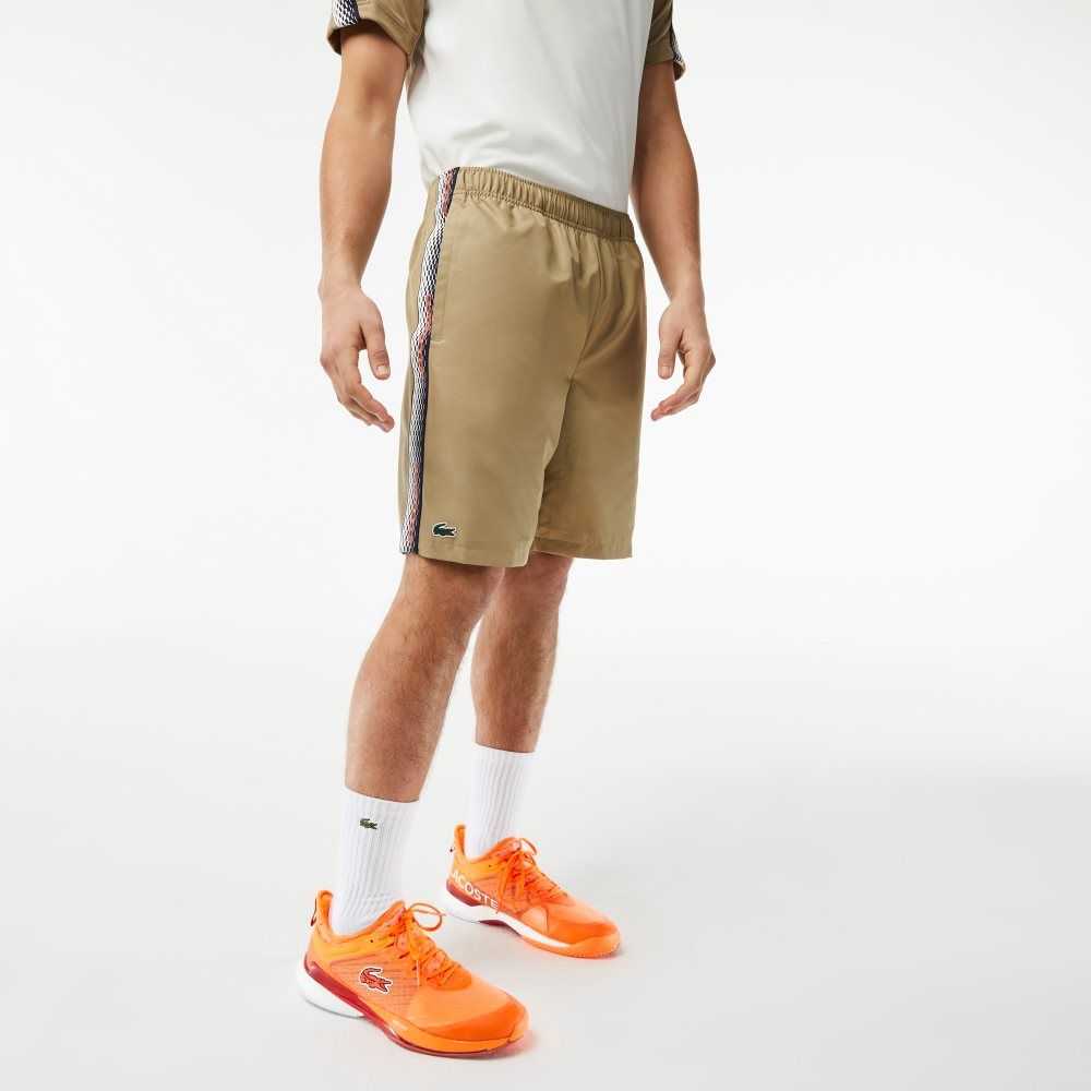 Beige Lacoste Recycled Polyester Tennis Shorts | ITHUBP-854