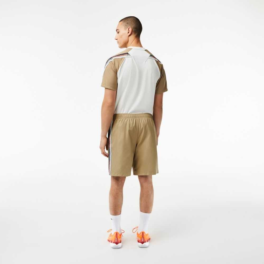 Beige Lacoste Recycled Polyester Tennis Shorts | ITHUBP-854