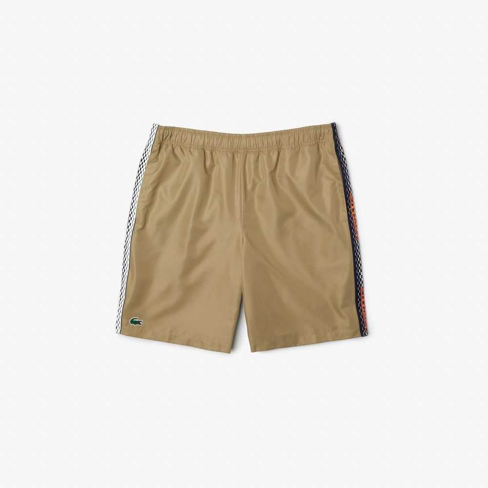 Beige Lacoste Recycled Polyester Tennis Shorts | ITHUBP-854