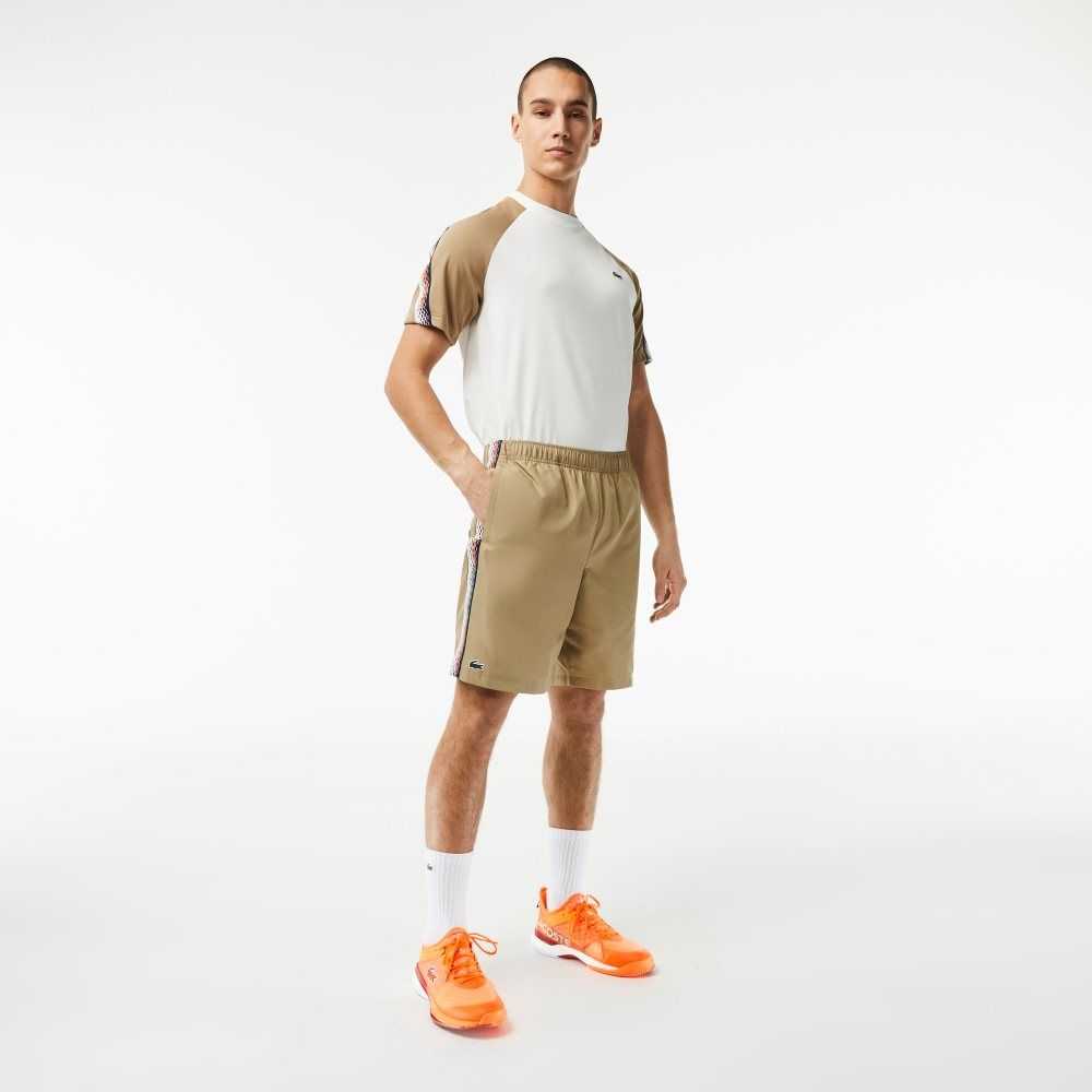 Beige Lacoste Recycled Polyester Tennis Shorts | ITHUBP-854