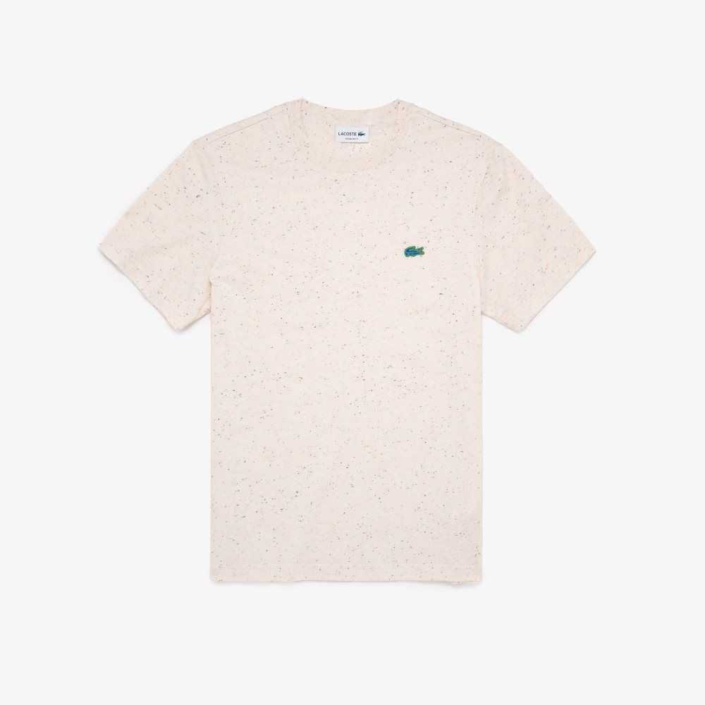 Beige Lacoste Regular Fit Speckled Print Cotton Jersey T-Shirt | KPICYR-643