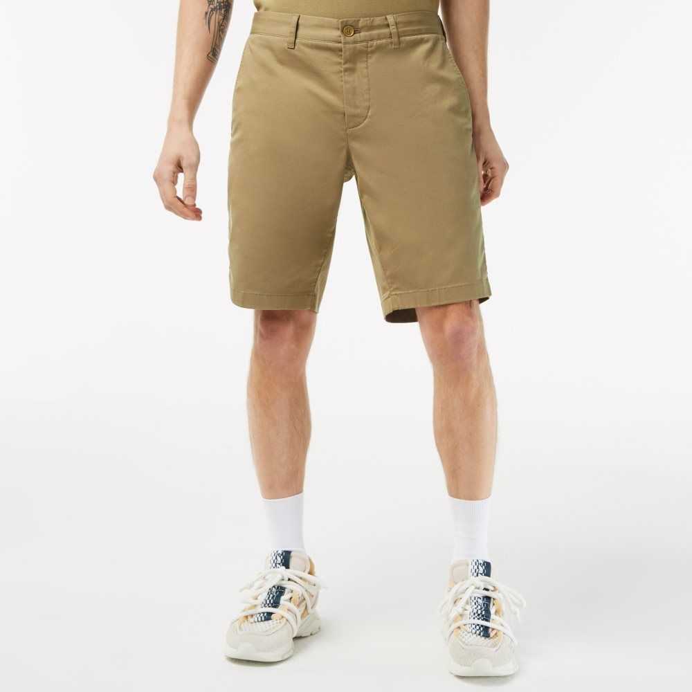 Beige Lacoste Slim Fit Stretch Cotton Bermuda Shorts | SGUXKI-318